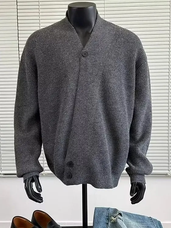 

ay Knitted Sweater Coat Casual Men's Spring Autumn High-End Sensation Slanted Button-Up Knitwear Jaet Youth Daily Wear