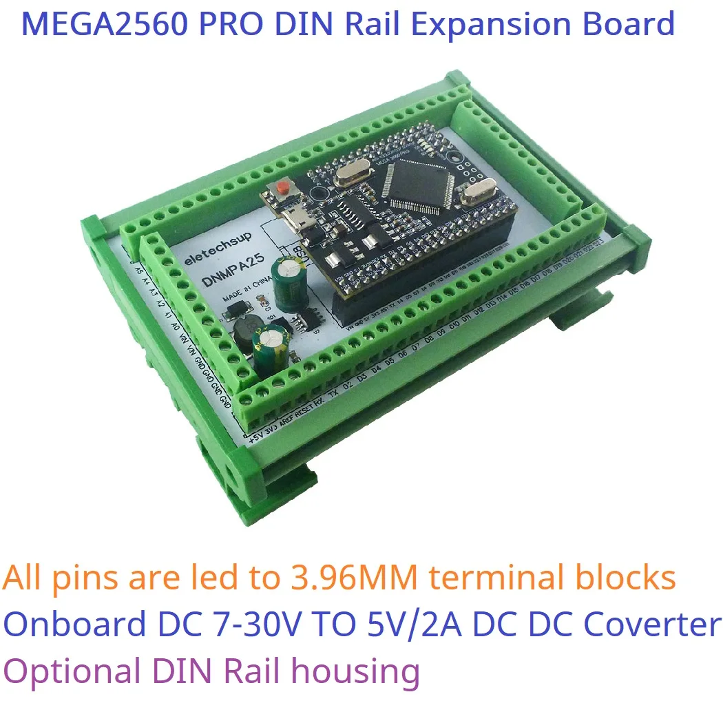 MEGA2560 PRO DIN Rail Expansion Board DC-DC 5V 2A Converter 3.96mm Mount Screw Terminal Block Adapter Module DNMPA25 for Arduino