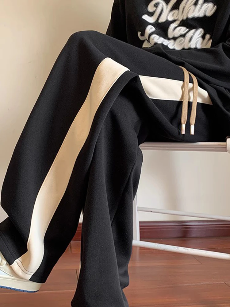 

Мужские брюки в американском ретро-стиле, прямые, широкие, с эффектом драпировки, черно-белые, с вставками, оверсайз, в пол, повседневные