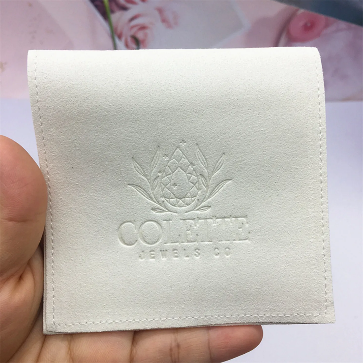 Custom Logo SHEEPSEW Microfiber Jewelry Pouch Envelope Suede Jewelry Bag Earrings Rings Necklaces Storage Packing Bag Wedding Gi