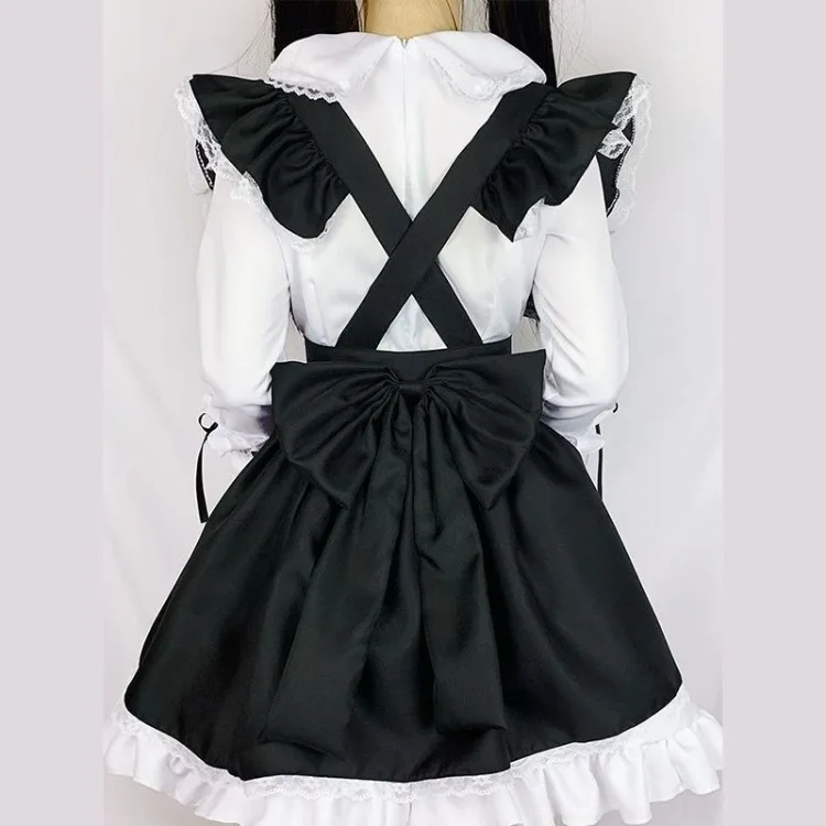 Harajuku Kawaii Cosplay Lolita Black White Dresses Two Sets Slim Waist Dress for Women+ Y2k E-Girl Long Sleeve  Tops