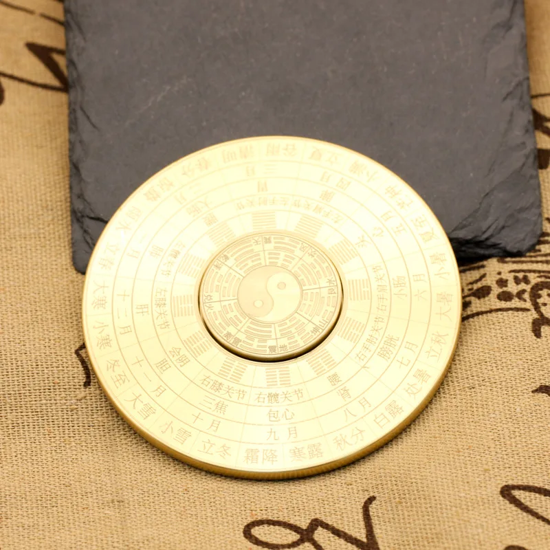 Pure Brass Vintage Solid Mini Compass Tai Chi Bagua Fidget Spinner Creative Handheld Piece
