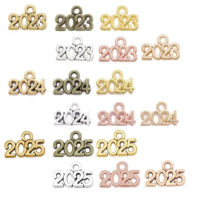 50/60pcs Number Year Pendant Charms 2023&2024&2025 Alloy Souvenir Pendant DIY Jewelry Making Findings Accessories Wholesale