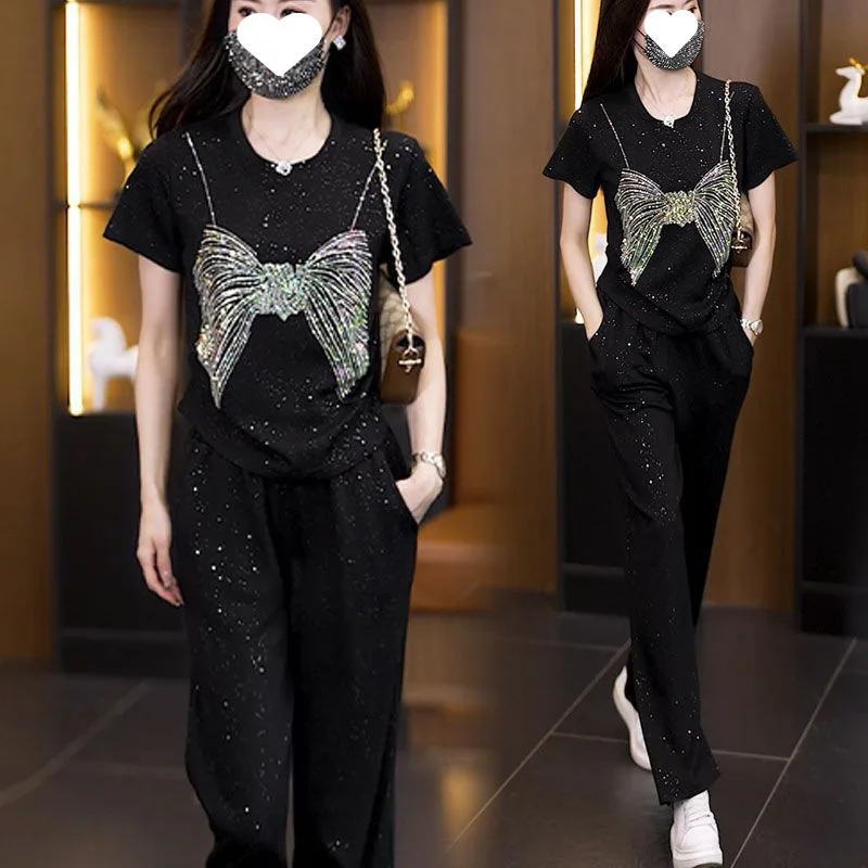 Women Summer Spring Tops Short Sleeveless Tees Shorts Pants Wide Leg Full Long Pant T Shirts Suit Loose Casual Suits Sets