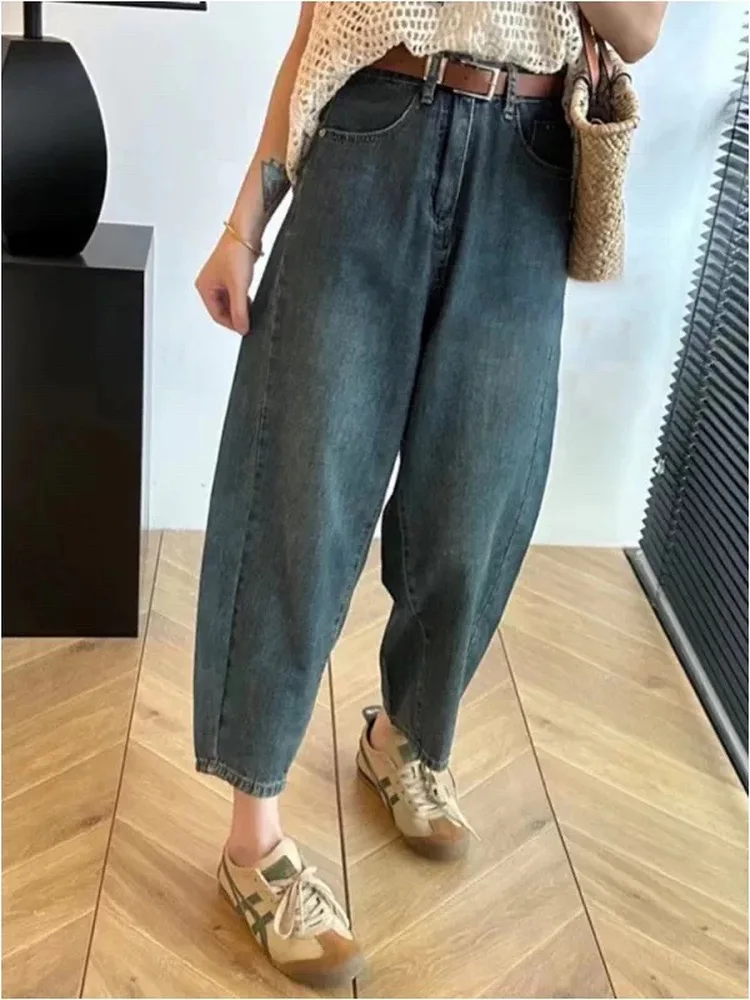 High Waist Straight Leg Jeans Women's Spring Summer Thin Large Size Loose Slimming Wide Leg Pants Harlan Style Cotton Stretch...