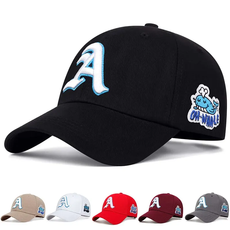 Fashion Gothic Letter A Side Whale Embroidery Baseball Caps Spring and Autumn Outdoor Adjustable Casual Hats Sunscreen Hat