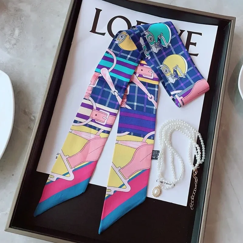 New Style Steed Cavalry Horse Racing Lady Versatile Twill Ribbon Scarf Travel Bag Handle Ribbon Hair Band Small Scarf Headband