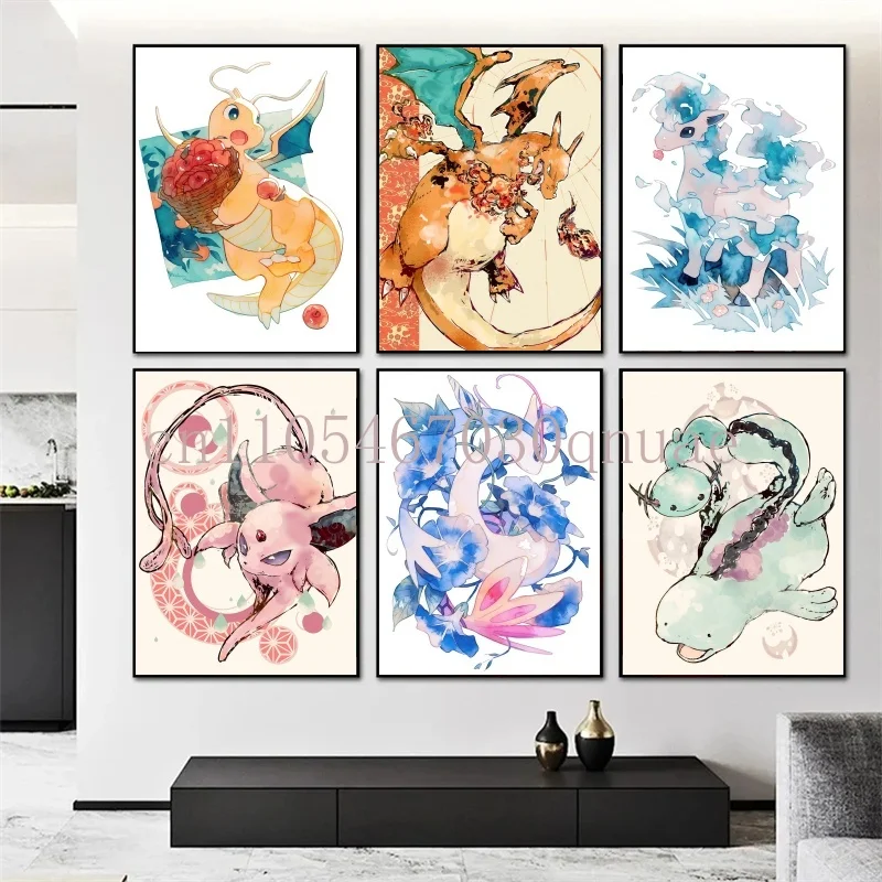 

Canvas Art Walls Painting Pokemon Pikachu Poster Home Modern Living Room Hanging Kid Action Figures Cartoon Character Picture