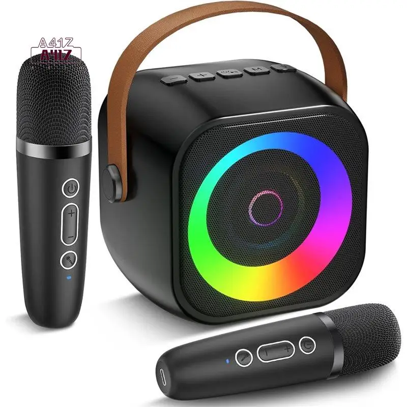 

A41Z-Mini Karaoke Machine, Portable Bluetooth Speaker With 2 Wireless Microphones For Kids & Adults, Karaoke And Microphone