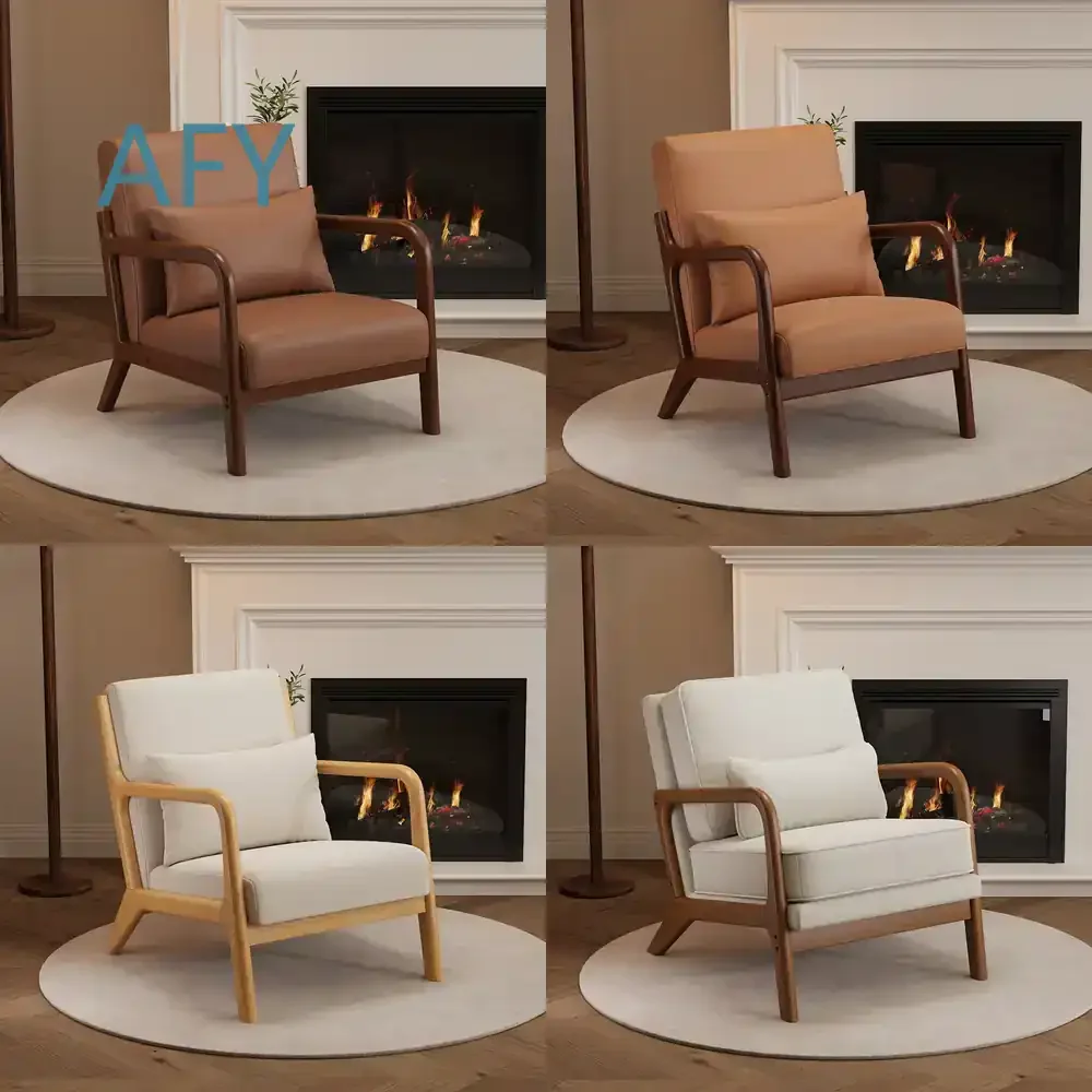 Nordischer Moderner Minimalistischer Einzelsessel für Kleine Wohnungen, Schlafzimmer, Wohnzimmer, Balkon, Echtes Holz, Freizeitmöbel