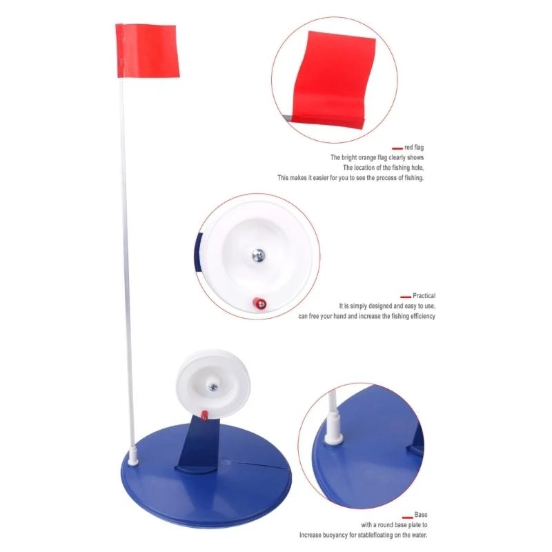6pcs طرف الصيد الجليدي يرفع مؤشرات صيد الأسماك الجليد تشمل الأعلام والحقيبة