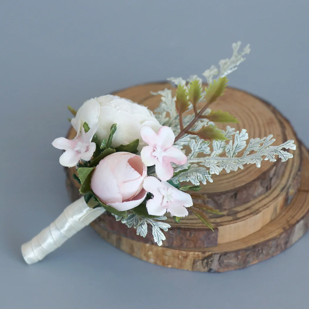 Corsage criativo do casamento do estilo da floresta, lapelas do noivo e da noiva, groomsmen convidados do banquete do casamento