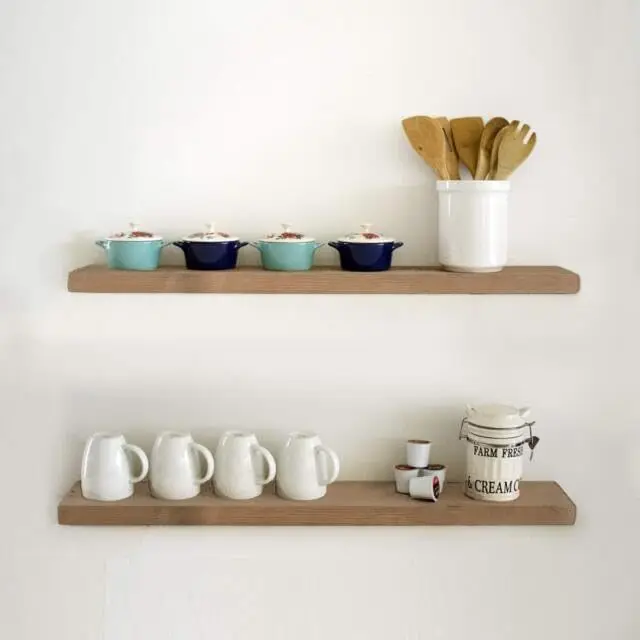 

Floating Shelves Wood Floating Shelves Set - England Rustic Pine Kitchen Office Bedroom Wall Mounted Smooth Finish Organizers