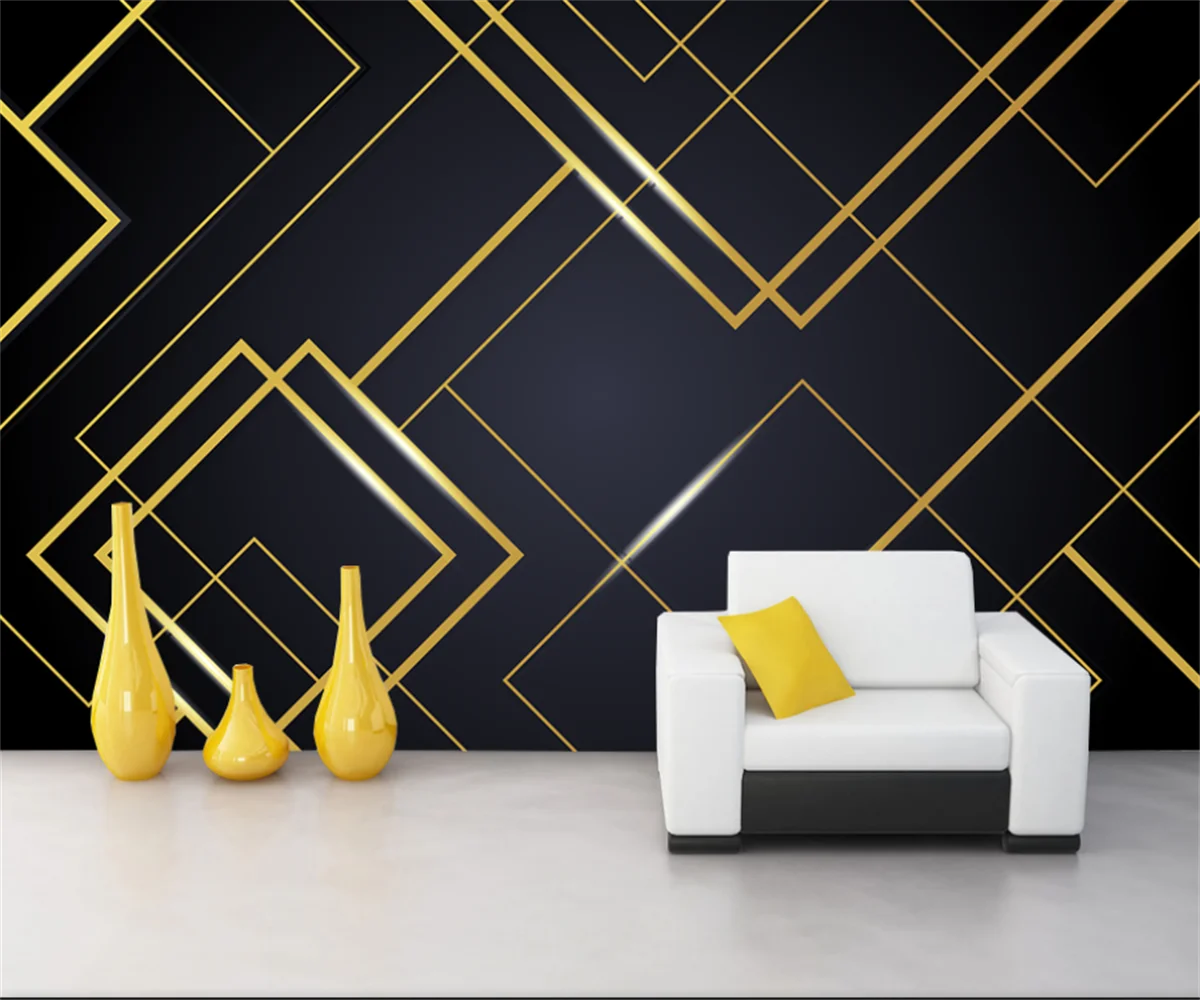 

Photo Wallpaper Modern simple gold line stitching pattern Geometric bedroom background wall decorative wallpaper