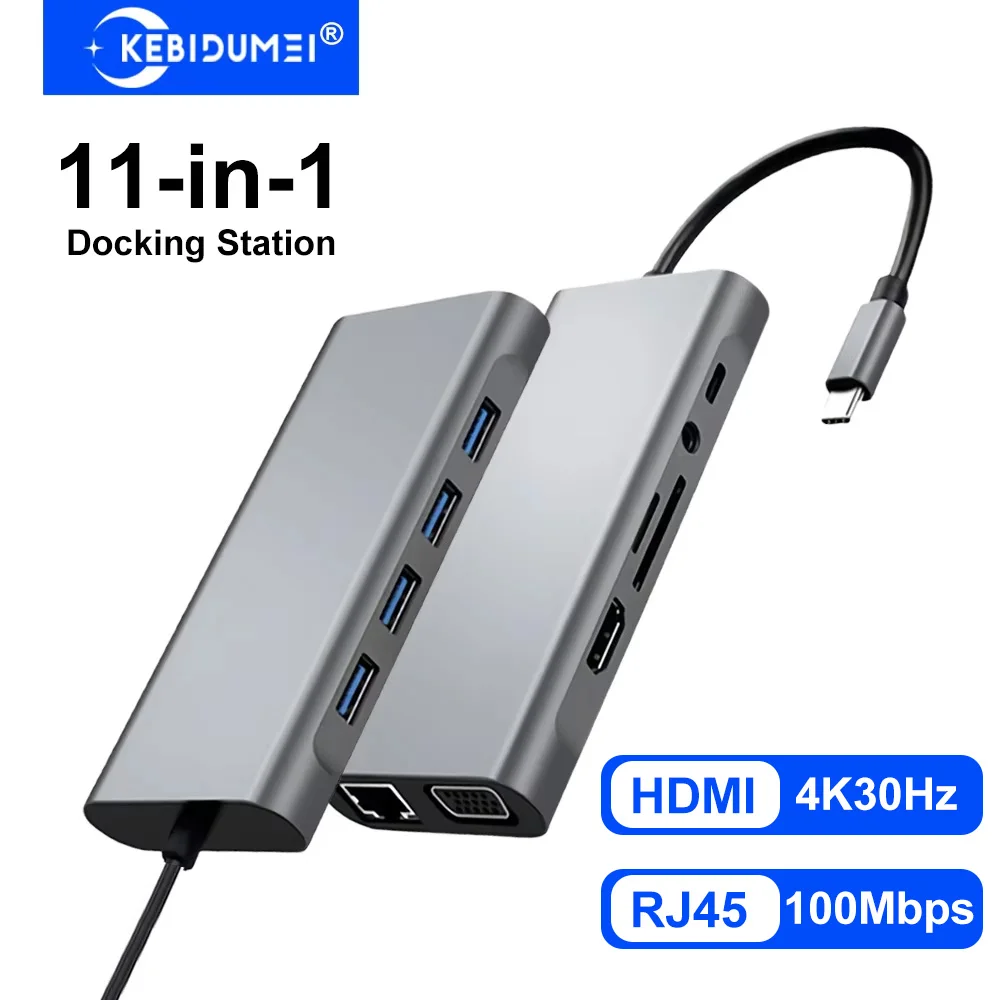 

USB C Docking Stations 11-in-1 USB C HUB Type C to 4K HDMI Adapter USB 3.0 Splitter with PD/RJ45/3.5mm/TF/SD For Laptop Macbook