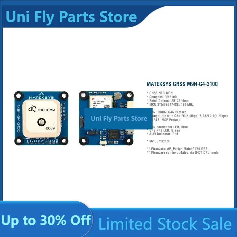 MATEK Mateksys AP_Periph DroneCAN GNSS M9N-G4-3100UniFly