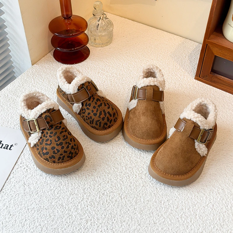 

New Kids Short Boots Winter Trend Children's Fashion Cotton Boots Warm Soft Thermal Girls Causal Outdoor Plush Boots Non-slip