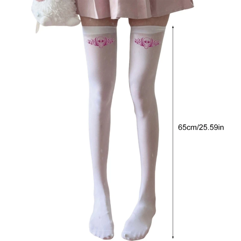 Women Halloween Gothic Thigh High Stockings Skull Print Cosplay Silk Long Socks Drop shipping