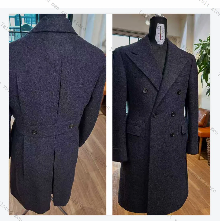 

Navy Blue Wool Men Suits 1 Piece Long Blazer Cashmere Winter Thick Groom Wedding Tuxedos Jacket Formal Office Customized Coat