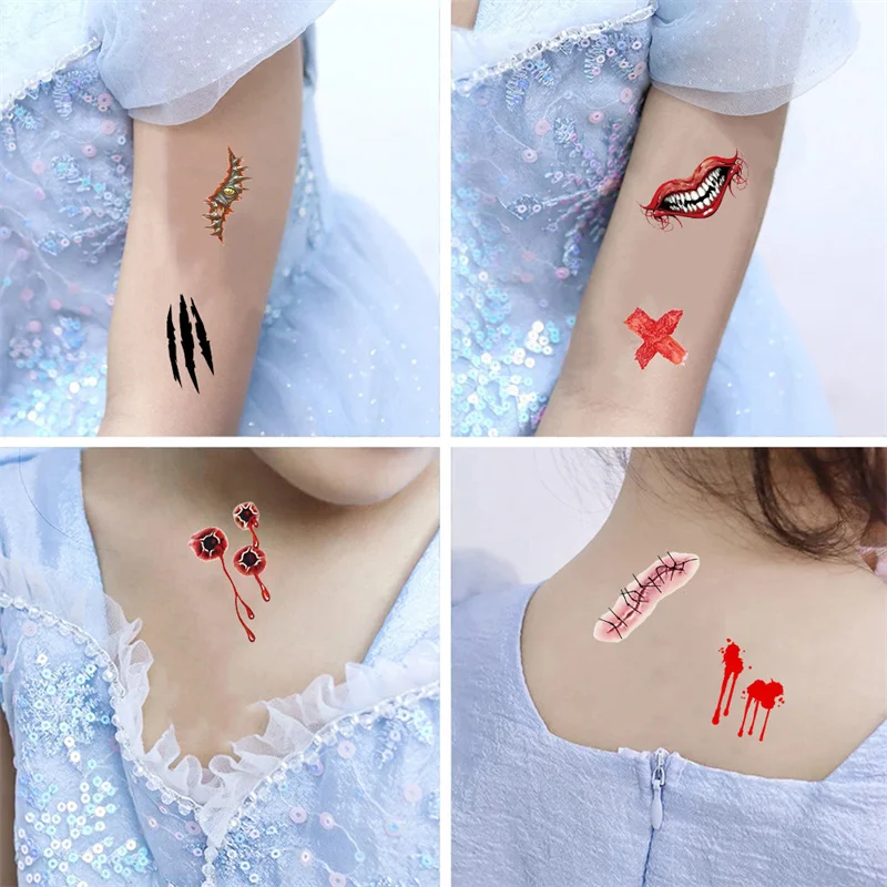 Halloween tatuagem adesivos, transferência de água, assustador, assustador, assustador, assustador, maquiagem, acessórios do partido, 10 pcs/set