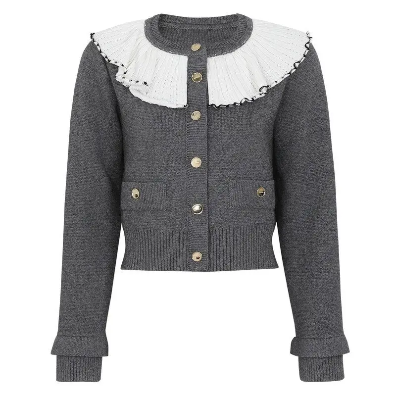 

Высококачественный вязаный кардиган с цветными блоками и длинными рукавами для женщин, модный весенне-осенний кардиган в стиле инфлюенсеров, европейский стиль