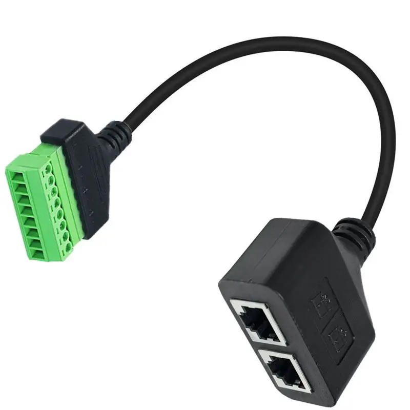 Double RJ45 Female 8P8C Network Port to 8-Core Soldering Free Terminal Line Cat6 Network Pure Copper Straight Through Line 25cm