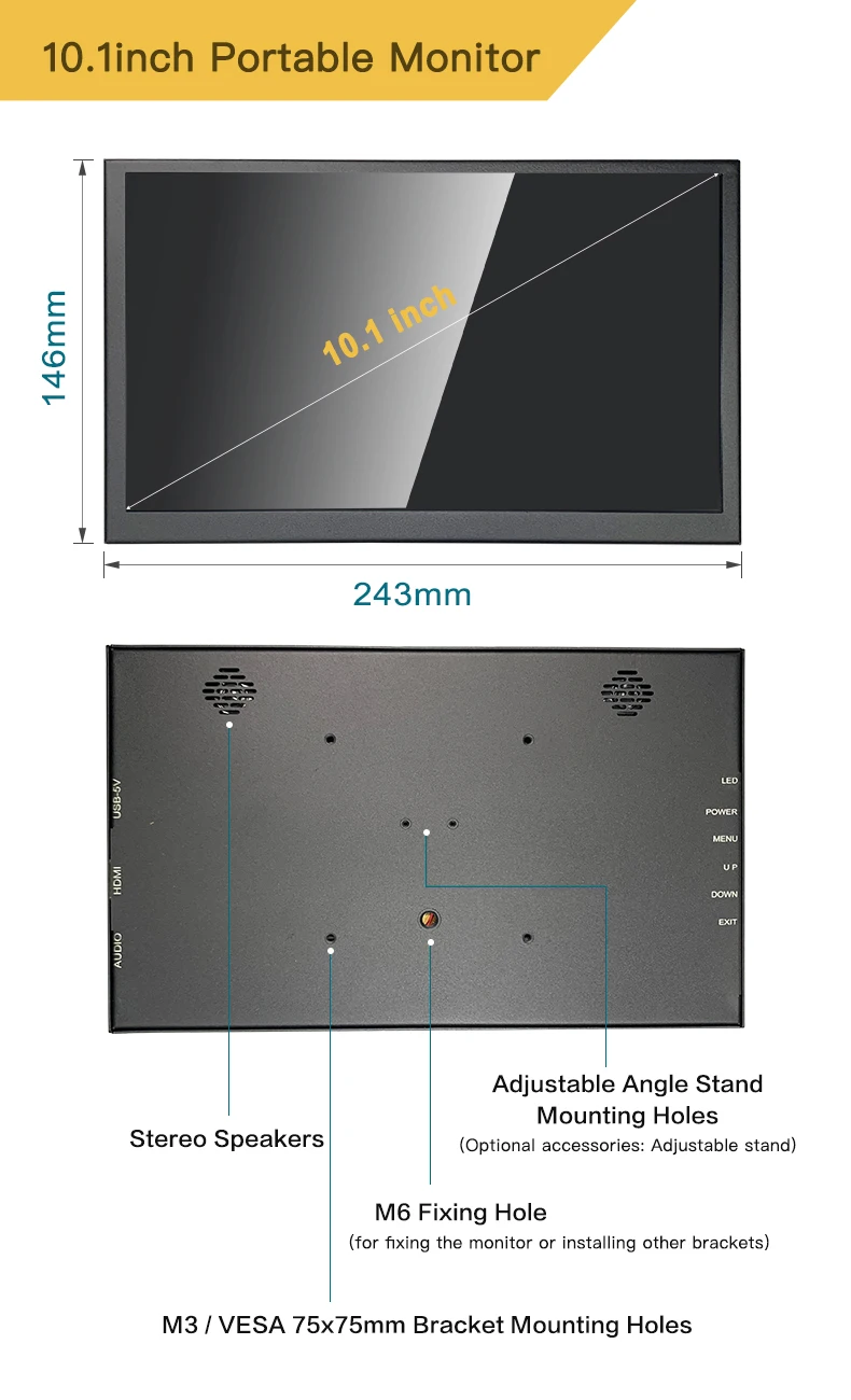 LESOWN Wide Touchscreen 7 10.1 inch Computer Monitor Portatil IPS 1024x600 Small HDMI Extended Screen Display for Raspberry Pi