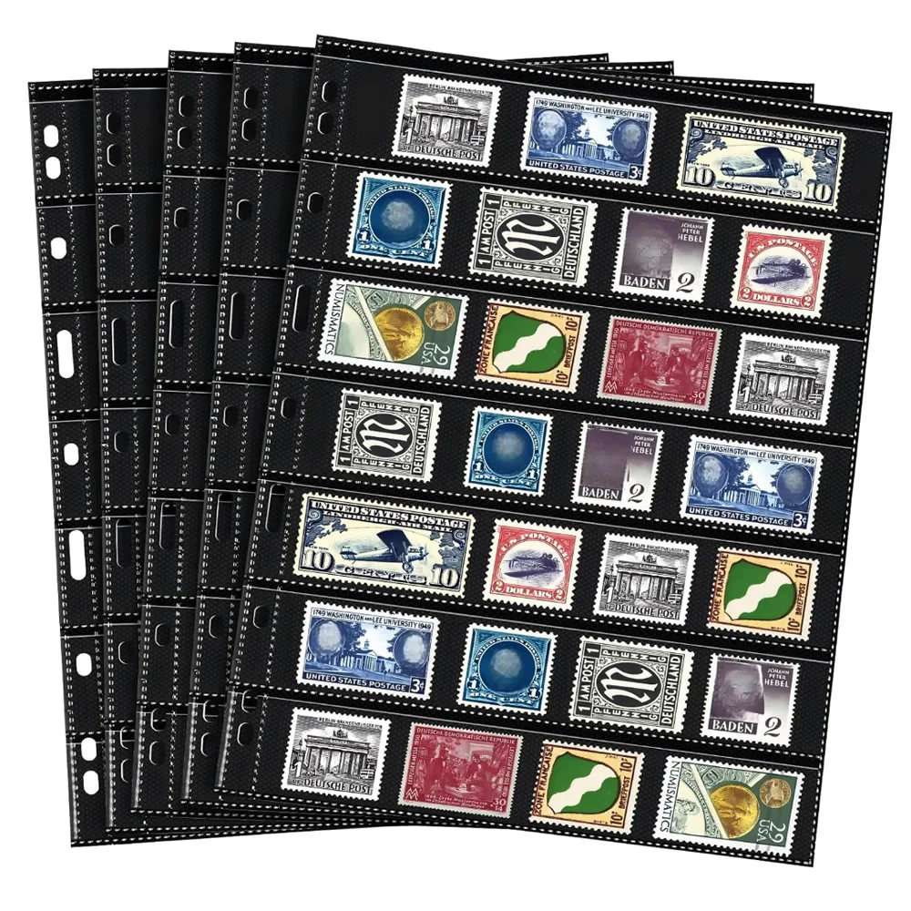 10 Sheets Double Sided Stamp Pages Collector Stamp Collecting Album 7 Rows 9 Hole Binder Sleeves For Stamps Collecting Supplies