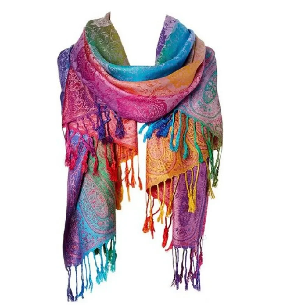 

Rainbow Cashew Pashmina Scarf - Large Soft Warm Shawl Wrap, Versatile Headscarf for Women, Winter Accessory
