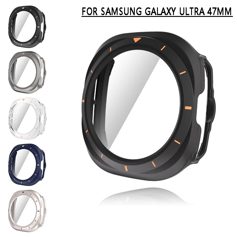 Glass+Case for Samsung Galaxy Watch 7 Ultra 47MM Waterproof PC Hard Bumper Cover+Screen Protector For Galaxy Watch 7 Ultra 47mm