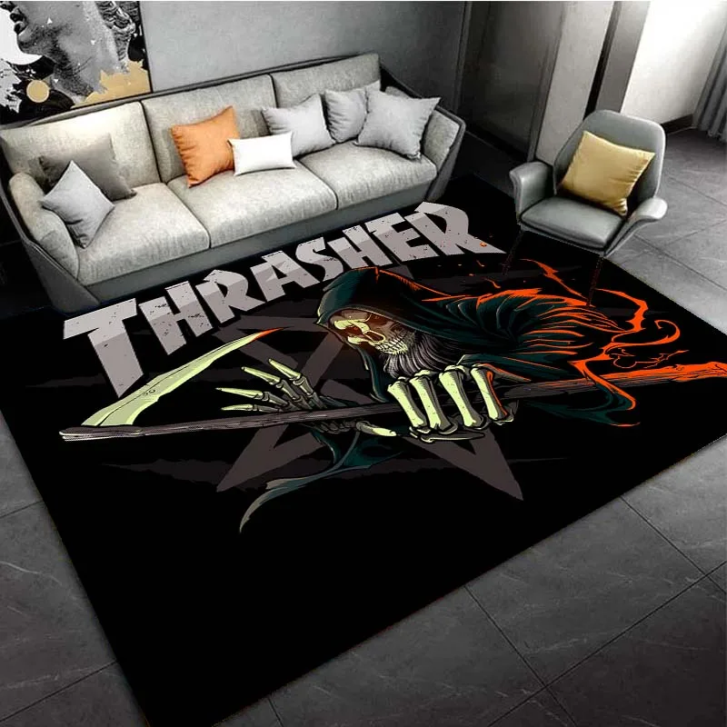 T-Thrasher Skateboarding Magazine Brand Area Rugs for Living Room Bedroom Decoration Rug Children Play Room Mat Anti-slip Carpet