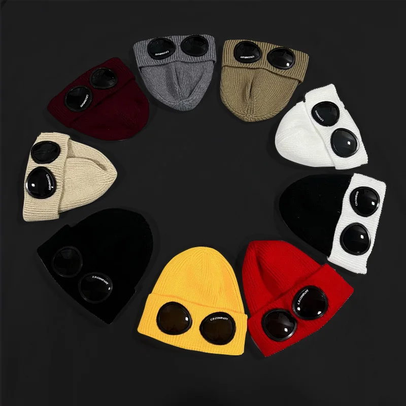 2024 New Extra Fine Merino Wool Goggle Beanie.Men's fashion knitted hat Pilot hat Autumn/Winter warm women's hat