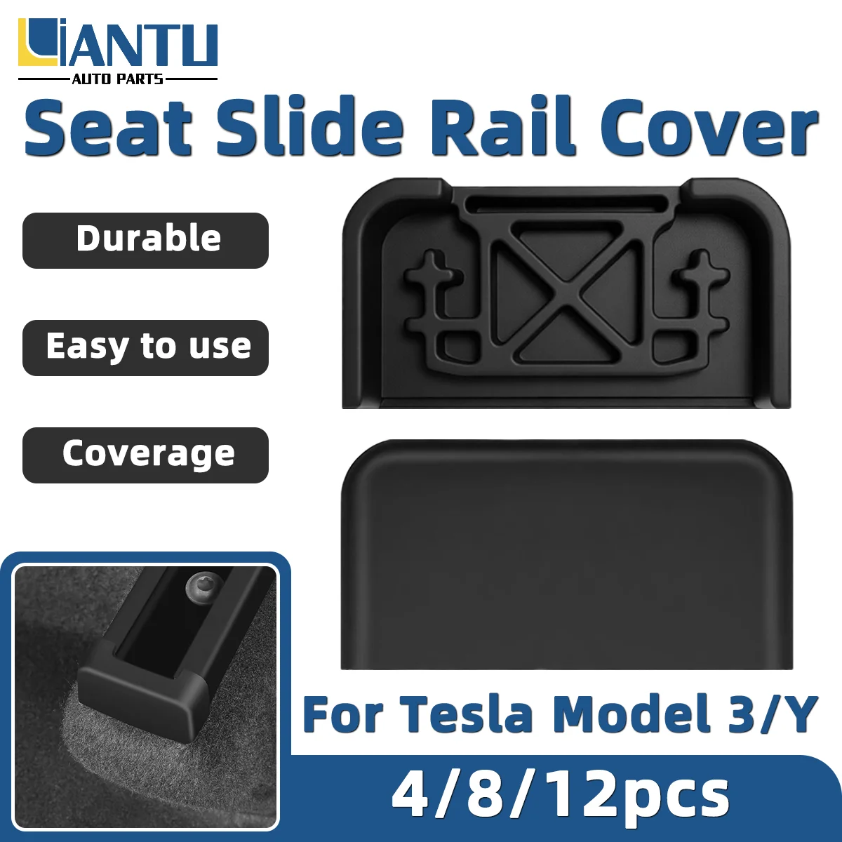 Capa protetora de borracha para trilho do banco traseiro do carro, design à prova de poeira, adequado para tesla modelo 3/y, acessórios de proteção, 4