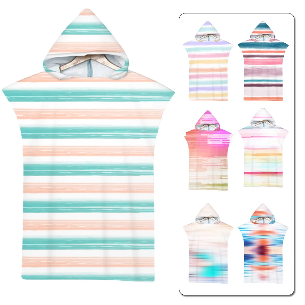 Microfiber Fabric Stripe Hooded Bath Towels for Adults Kids Beach Accessories Essentials Quick Dry Swimming Pool Poncho Towel