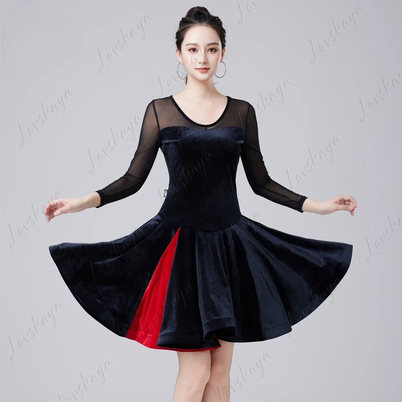 robe-de-danse-en-velours-a-manches-longues-pour-adultes-pour-la-danse-latine-–-convient-pour-l'entrainement-professionnel-la-competition-et-la-performance