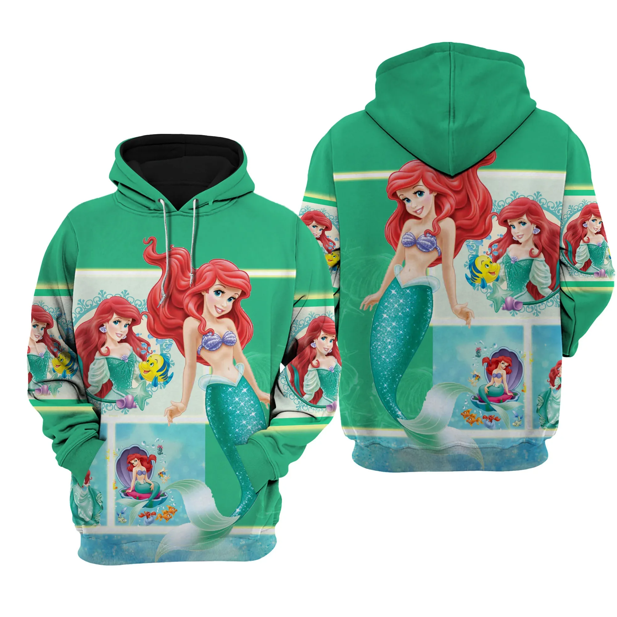 Little Mermaid Ariel 3d Hoodie Mens Women's Casual Fashion Sweatshirt Disney 3d Hoodie Harajuku Streetwear Cartoon Zipper Hoodie