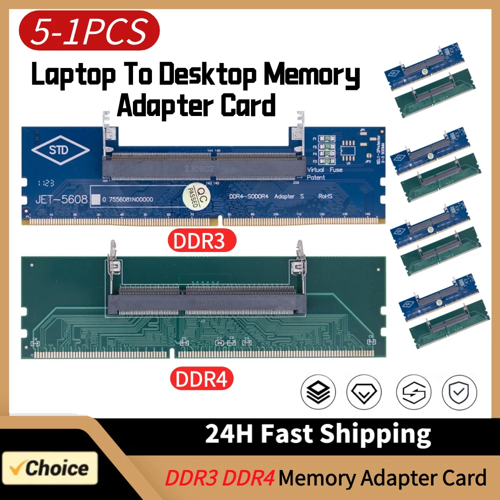 5-1PCS DDR3 DDR4 Memory Adapter Card Laptop To Desktop Memory Adapter Card SO-DIMM To PC DIMM Card Connector Card