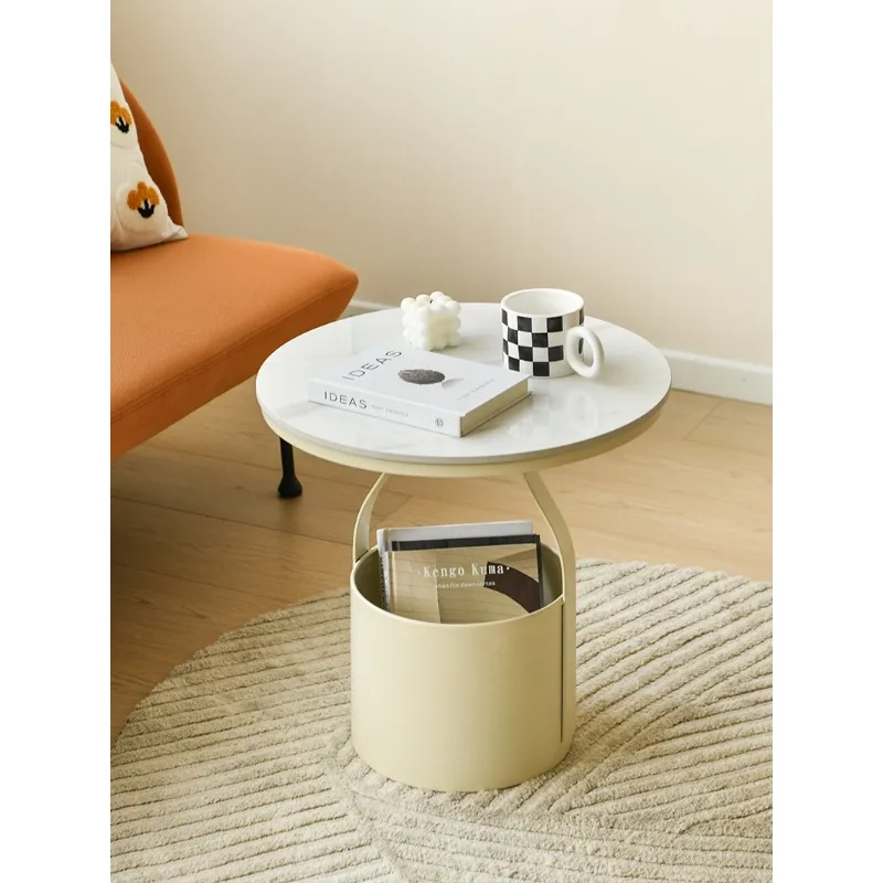 Cream wind sand hair edge balcony  tea  iron double-layer round small bedside table