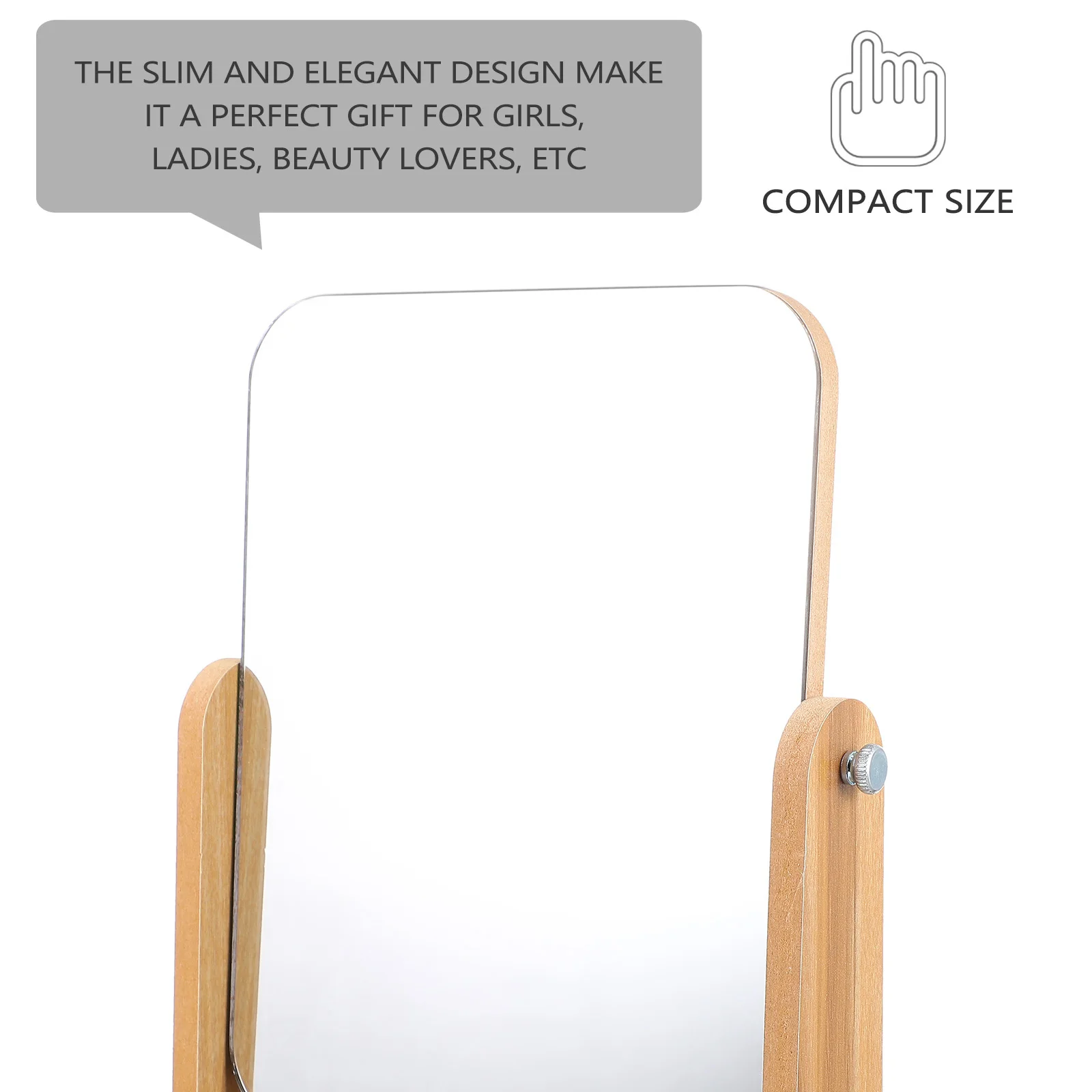 

1Pcs 360 Degree Rotating Makeup Mirror Large Reflective Surface Wood-Style Base Compact Tabletop Mirror for Home