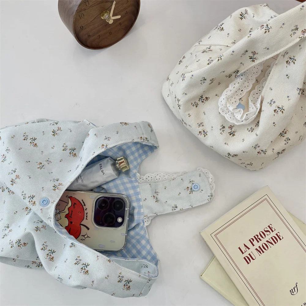 

Симпатичная холщовая сумка с цветочным принтом, женская летняя рабочая сумка, маленькая сумка на запястье, сумка-вед, легкий вельветовый материал, цветочный узор, ежедневное использование