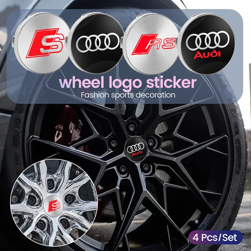 4Pcs 56mm+60mm Car Wheel Center Hub Cap Rim Cover Emblem Stickers for S3 S4 S5 S6 S7 S8 RS3 RS4 RS5 RS6 RS7 RS8 Q5 Q6 Q7 Q8 TT