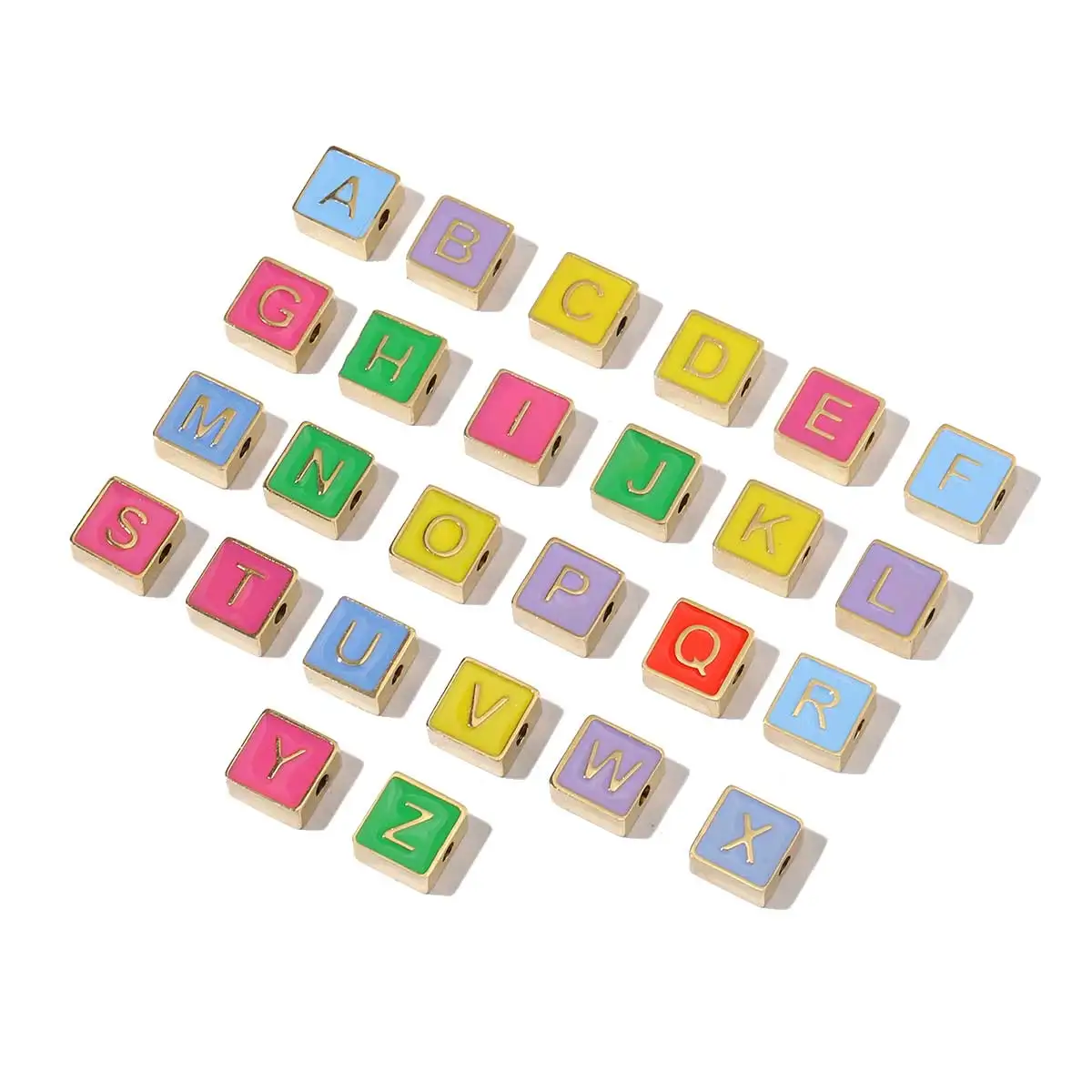 26pcs/Lot Stainless Steel Colorful Enamel 7mm Square Alphabet Beads Wholes 26 Letters From A-Z DIY Making Bracelets Necklaces