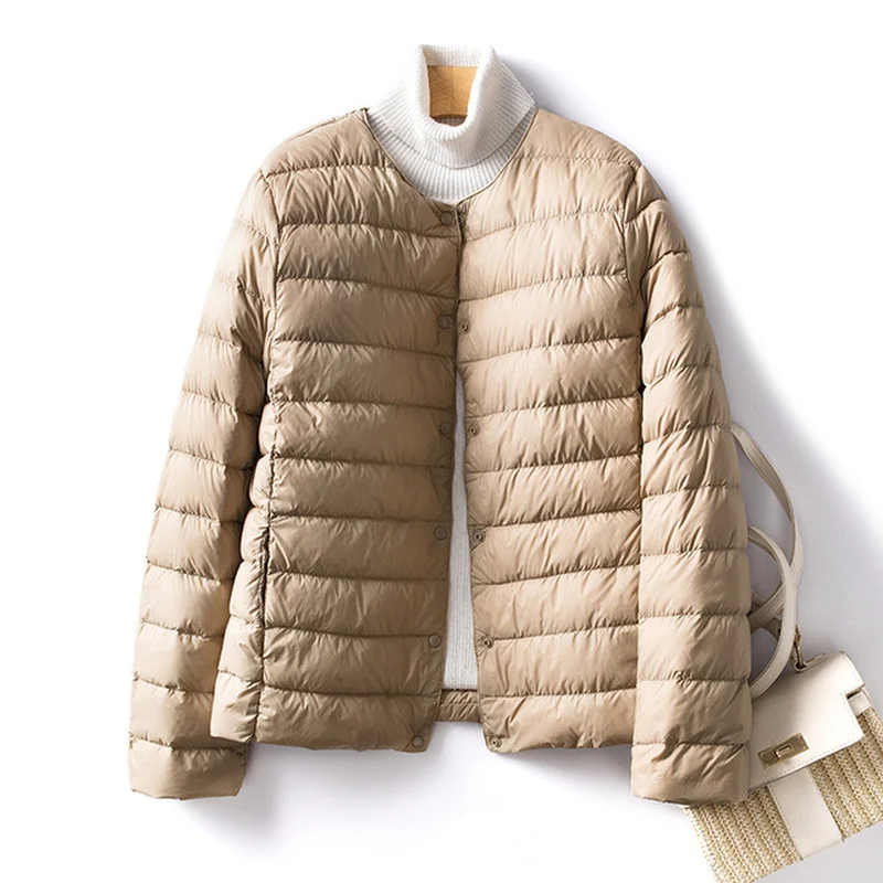 Doublure en duvet de canard pour femme, col rond, col en V variable, garde au chaud, sans col, ultraléger, matelassé, manteau matelassé, femme,
