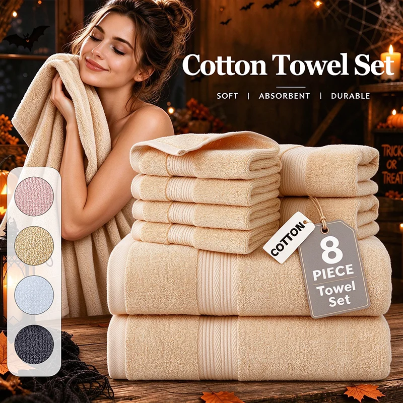 8-Piece Cotton Bath Towel Set, Soft Skin-friendly Face Towel Absorbent Quick Drying Bath Towels Wrap for Home, Gym, Spa Use