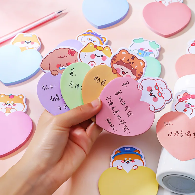 Cute Cartoon Love Animal Sticky Note, Message Memo, Pode ser postado, Cadernos Kawaii, Papelaria escolar, 30 Folhas