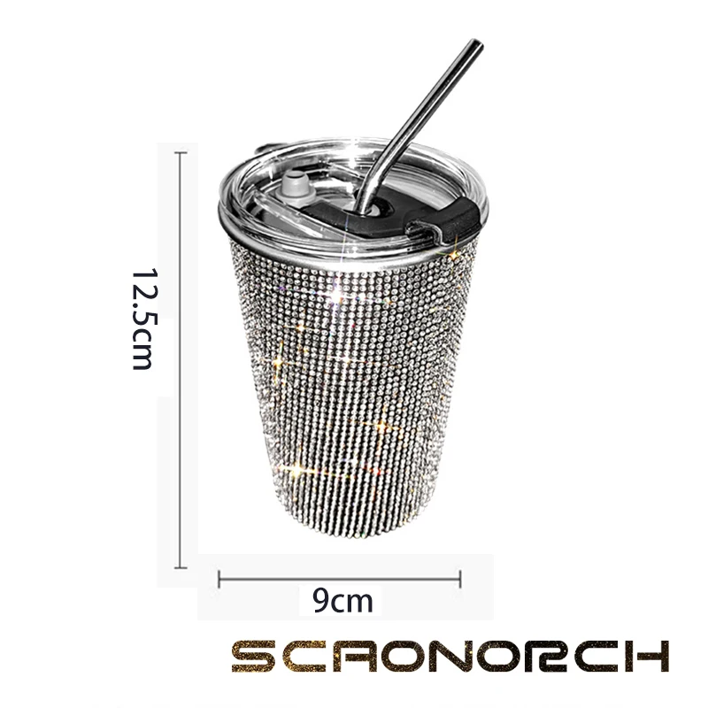 550ml Sparkling Rhinestone Insulated Thermos Vacuum Flask Bling Hot Water Thermos Straw Drink Cup Coffee Mug water bottles