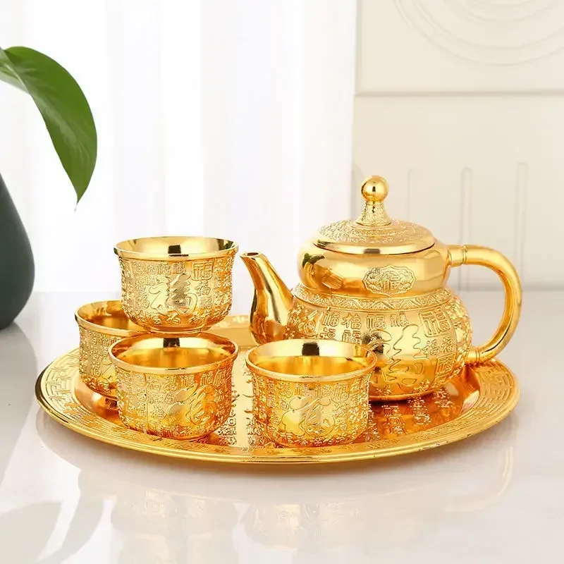 High-grade Golden Baifu Tea Set Household Full  of  Table Kung Fu  Cup Pot Small