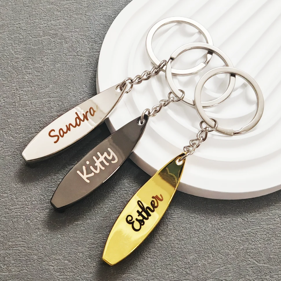 

Customized laser engraved name keychain creative surfboard bottle opener high-value gift