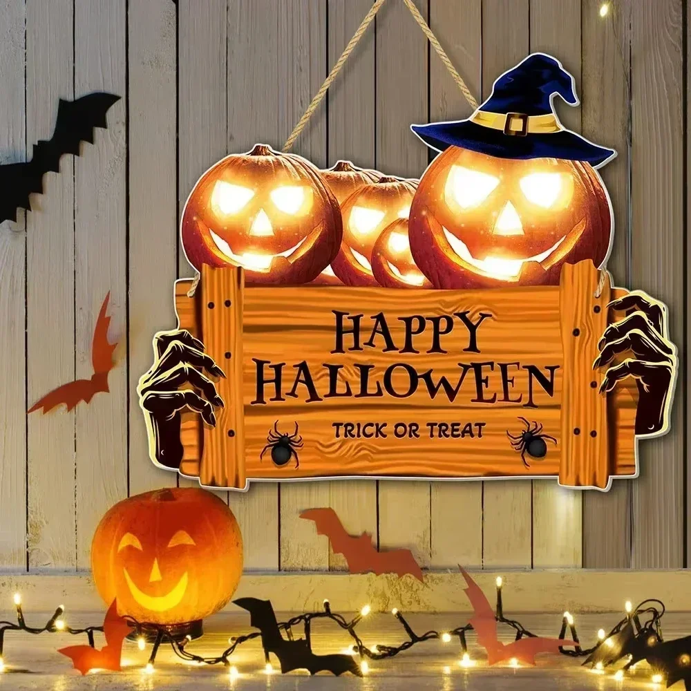 Halloween Ghost Face Pumpkin Door Hanging for Home Bar Cafe,Door Sign Wooden Pendant Ghost Festival 2024 Halloween Party Decor