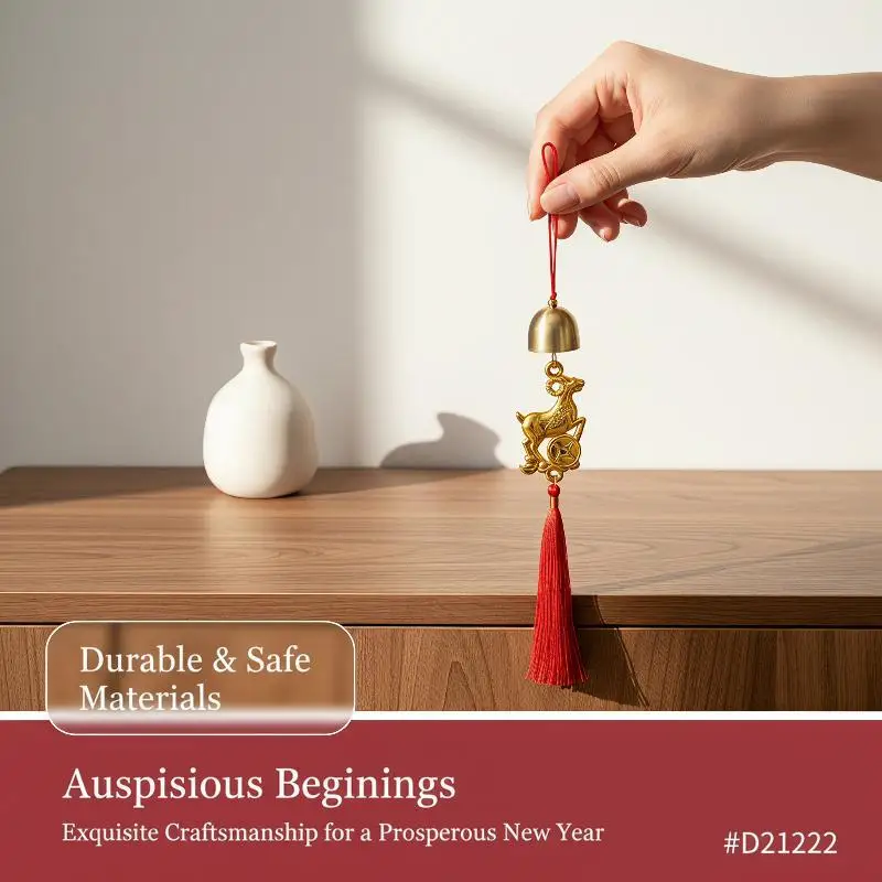 #Golden Goat Year Bell Hanging Ornament Feng Shui Lucky Good Fortune Red Tassel for Home Lunar New Year Decor